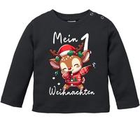 MoonWorks Camiseta de manga larga para bebé, diseño con texto en alemán "Mein 1er Weihnachten Weihnachtsoutfit Spruch Grinch Reno Jungen Mädchen Longsleeve, Navidad Dabbing Reno Negro, 56-62