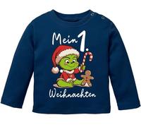 MoonWorks® Camiseta de manga larga para bebé, diseño con texto en alemán "Mein 1er Weihnachten Weihnachtsoutfit Spruch Grinch Reno Jungen Mädchen Longsleeve, Navidad Grinch Navy, 56-62