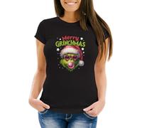 MoonWorks® Camiseta de Navidad para mujer con texto en alemán "Merry Grinchmas", camiseta de Navidad divertida para mujer, Merry Grinchmas Negro, S