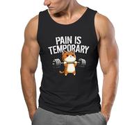 MoonWorks Camiseta de tirantes para hombre, fitness, deporte, gimnasio, culturismo, gato, con texto en alemán "Pain is Temporary Muscle Shirt Achselshirt, Pain Is Temporary Black, XL