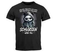 MoonWorks Camiseta para hombre con texto en alemán «Heute möchte ich was mit Menschen machen Schubsen wäre toll Pandabär Fun-Shirt Spruch lustig, Negro , XL