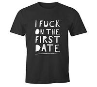 MoonWorks Camiseta para hombre con texto en alemán «I Fuck on the First Date», First Date Anthracite, XL