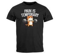 MoonWorks Camiseta para hombre Fitness Sport Gym Bodybuilding Gato Mensaje Divertido Pain is Temporary Fun-Shirt, Pain Is Temporary Black, XXL