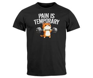 MoonWorks Camiseta para hombre Fitness Sport Gym Bodybuilding Gato Mensaje Divertido Pain is Temporary Fun-Shirt, Pain Is Temporary Black, XXL