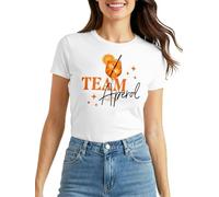 MoonWorks Camiseta para mujer con texto en alemán "Team Spritz", idea de disfraz, noche de chicas, fiesta temática, carnaval, fiesta después del trabajo, Team Aperol Blanco, L