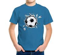 MoonWorks® Camiseta para niños con diseño de fútbol divertido para portería de pelota, regalo para jóvenes aficionados al fútbol, Balón de fútbol, color azul, 110-116