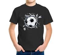 MoonWorks® Camiseta para niños con diseño de fútbol divertido para portería de pelota, regalo para jóvenes aficionados al fútbol, Balón de fútbol negro, 140-152