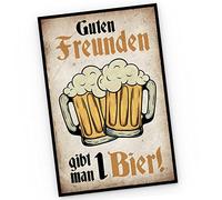 MoonWorks® Cartel de plástico con texto en alemán "Guten Freunden gibt man 1 Bierdeko Küche Party Keller Retro Motiv Alkohol Freunde Bier 20 x 30 cm