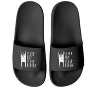 MoonWorks® Chanclas de baño con diseño de perezoso y frase - Divertidas chanclas de baño para hombres y mujeres - Idea de regalo para Chiller, Eat Sleep Negro Negro, 37 EU