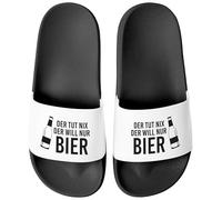 MoonWorks® Chanclas de baño con texto en alemán "Lustig Der tut nich der will nur Bier Badelatschen Aufdruck Herren Umisex Badeschuhe, El Tut Nix Negro Blanco, 43 EU