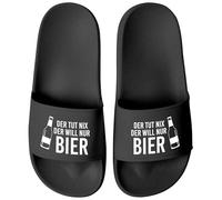 MoonWorks® Chanclas de baño con texto en alemán "Lustig Der tut nich der will nur Bier Badelatschen Aufdruck Herren Umisex Badeschuhe, El Tut Nix Negro Negro, 45 EU