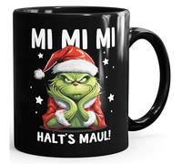 MoonWorks® Grinch - Taza antiNavidad con texto en alemán "Ironie Sarcasmo", divertida taza de Navidad, regalo para muffel de Navidad, texto 1, color negro estándar