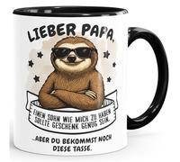 MoonWorks® Taza con texto en alemán "Papa Lustige Tiere Faultier Frosch Einhorn Flamingo Alpaca Geschenke für Papa von Sohn Tochter Weiss-innen-schwarz standard