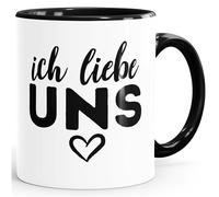 MoonWorks Taza de café con texto en alemán "Ich liebe uns Herz Geschenk Spruch Zusammen Valentinstag Jubiläerklärung Liebeserklärung Weiss-innen-schwarz Keramik-Tasse