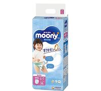 Moony PBL girl (12-22 kg.) - Nappies para niñas, 1-5 años, paquete de 38, tamaño 4, protección de orina y silla, impermeable, patrón de dibujos animados, desechables, sin parabenos, 35 cm x 34 cm x 11