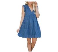 Moonycozy Vestido con Pantalones Cortos Incorporados, Moony Cozy Vestido con Pantalones Cortos, Moonycozy Vestido Hueco de Encaje, Vestido de Verano Sin Mangas (Azul,M)