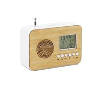 mooov 477320 - Radio Reloj Despertador Digital a Pilas, bambú, con Pantalla de Temperatura Interior, sintonizador FM, función autoapagado