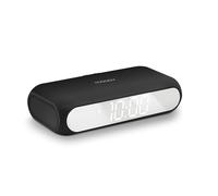 mooov 477353 - Reloj Despertador Digital con Espejo y Base de Carga inalámbrica, Cargador inalámbrico y con Cable, 2 alarmas, Negro