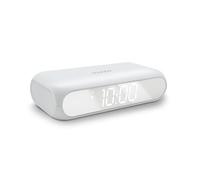 mooov 477354 - Reloj Despertador Digital con Espejo y Base de Carga inalámbrica, Cargador inalámbrico y con Cable, 2 alarmas, Blanco