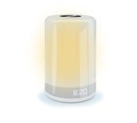 Mooov 477372 - Despertador simulador de amanecer progresivo y luminoso, multicolor - 5 Melodías - Alarma para despertar suave, pantalla de hora desactivable - Alimentación con puerto USB-C - Blanco