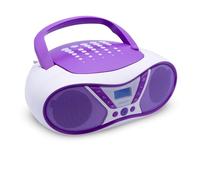 Mooov 477404 - Reproductor de CD portátil, Lector CD Audio CD-R/CD-RW/CD-MP3, Radio FM, Puerto USB, Sonido estéreo de 6W, asa ergonómica, Funciona con Corriente o con Pilas, Pop Purple