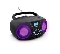 Mooov 477415 - Reproductor de CD portátil, Lector CD Audio CD-R/CD-RW/CD-MP3, Radio FM, Puerto USB, Efectos Luminosos LED, asa ergonómica, alimentación eléctrica o con Pilas, Negro