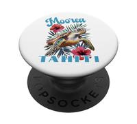 Moorea Tahiti Polinesia Francesa Tortuga Marina E Hibisco PopSockets PopGrip Adhesivo