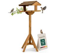 Moorland Casa para Pájaros Abierta con Soporte Comedero Madera Abeto FSC® | 114cm Marrón Techo Oscura Kit de Montaje Grande Jardín Balcón Resistente al Clima aves VH4
