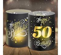 Moorle 12 portavelas para decoración de mesa de 50 cumpleaños, decoración de mesa Happy Birthday para hombres y mujeres, portavelas para velas de té o velas