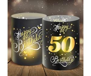Moorle 12 portavelas para decoración de mesa de 50 cumpleaños, decoración de mesa Happy Birthday para hombres y mujeres, portavelas para velas de té o velas