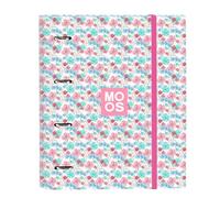 MOOS FLORES - Carpeta 4 Anillas de 35 cm con 100 Hojas A4, Ideal para Niños de Diferentes Edades, Cómoda y Versátil, Calidad y Resistencia, 27x3.5x32 cm, Color Multicolor