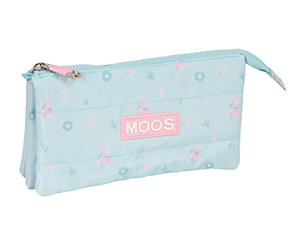 MOOS - Portatodo Triple, Estuche Infantil, Estuche Niño, Ideal para Niños en Edad Escolar, Cómodo y Versátil, Calidad y Resistencia, 22x3x12 cm, Color Azul Turquesa