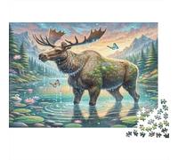 Moose 1000 Piezas Rompecabezas para Adultos Alce en Estanque Regalo Divertido y Decoración de Pared | Idea de Regalo 38x26cm/1000pcs