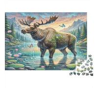 Moose 1000Pc Rompecabezas para Adultos y Niños Alce en Estanque Actividad Familiar Divertida | Decoración del Hogar 52x38cm/1000pcs
