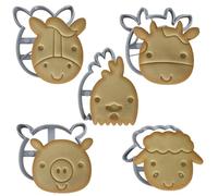 Moose Goods Juego de 5 cortadores de galletas de animales de granja para fiestas de cumpleaños infantiles o fiestas temáticas, incluye cortador de galletas de pollo, cerdo, vaca, caballo, oveja