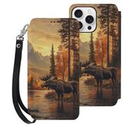 Moose in The River - Funda tipo cartera compatible con iPhone 16 Pro Max