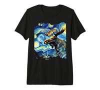 Moose Van Gogh Pintura Artística Cielo Estrellado Noche Alce Camiseta Premium