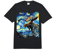 Moose Van Gogh Pintura Artística Cielo Estrellado Noche Alce Comfort Colors Adult Heavyweight T-Shirt