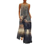 Moose Winter Wildlife Deer - Vestido largo sin mangas para mujer, vestido largo casual de fiesta, Estilo:, 3XL