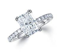 MOOSEA Anillos de moissanita de corte radiante de 2 quilates para mujer, color D, claridad VVS1, anillos de diamante creados en laboratorio, oro blanco de 14 quilates, anillos de compromiso de