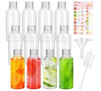 Mooshy 12 Piezas Botella Plastico, 60ml Botellas de Jugo de Plástico Botellitas Pequeñas para Rellenar Botella Plastico Reutilizable con Tapa, Embudo y Cepillo para Bebidas de Jugo Caseras
