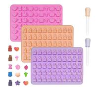 Mooshy Moldes de ositos de goma, 3 piezas de moldes de silicona con 3 pipetas, molde reutilizable de ositos de goma fácil de limpiar para la fabricación de caramelos de chocolate pequeños cubitos de