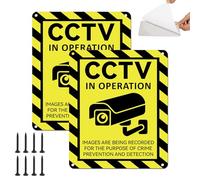 Moosono Señal CCTV en funcionamiento, 12 x 10 cm, 2 unidades, autoadhesivas, de aluminio con tornillos, señales de cámara de seguridad, para tienda, hogar, oficina, almacén (amarillo)