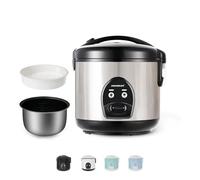MOOSUM 0,8l Olla Arrocera Electrica y Vaporera con revestimiento de cerámica, Para 2-5 Personas - Preparación rápida sin quemarse, cuchara de arroz y vaso medidor, Plateado