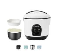 MOOSUM Olla arrocera con un solo botón,0,8L de capacidad,Para 2-5 personas,Preparación rápida - Con función de mantener caliente incl. recipiente para cocer al vapor, cuchara y taza medidora, Blanco
