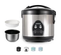 MOOSUM Olla Arrocera Electrica y Vaporera con Función de Mantenimiento del Calor, 1,8L - Para 3-10 Personas - Revestimiento de Cerámica - cuchara de arroz y vaso medidor, Plata