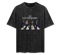 Mootaa Men's Women's Washed Vintage T Shirt Abbey Road The Letterkenny TV Sitcom Unisex Antique Wash T-Shirts Black 3XL