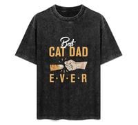 Mootaa Men's Women's Washed Vintage T Shirt Best Cat Dad Ever Cat Daddy Unisex Antique Wash T-Shirts Black 3XL