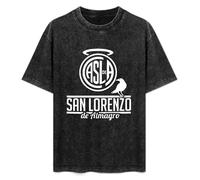 Mootaa Men's Women's Washed Vintage T Shirt San Lorenzo De Almagro Argentina Camiseta San Lorenzo Club Street Unisex Antique Wash T-Shirts Black L