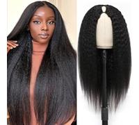 MOOTAFUL Peluca de cabello humano lacio tipo afro para mujeres afroamericanas, peluca de cabello humano con partición en U, 26 pulgadas, 100 % apta para principiantes, densidad del 200 %, color